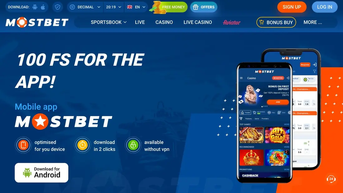 Мобильное приложение Mostbet: 100 FS за установку