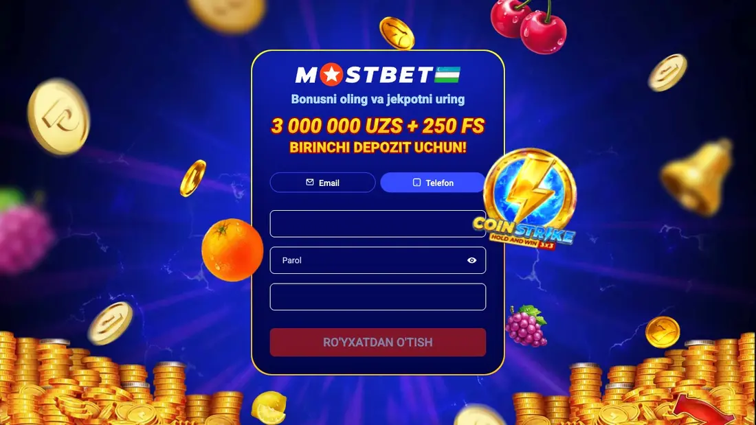Mostbet: бонус 3 000 000 сум + 250 FS на первый депозит